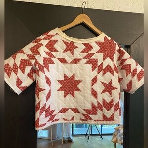Vintage quilt top cropped style handmade red and white